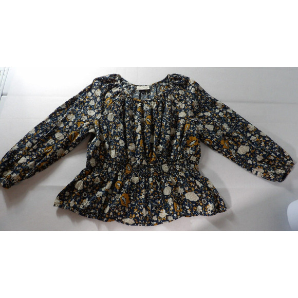 Universal Threads Top Blouse Boho Large Floral Teal Beige Coquette Ruffle - Picture 5 of 13